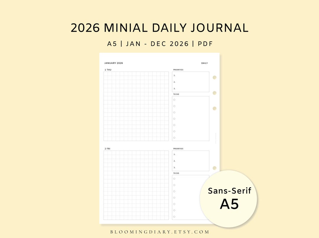 2026 Daily Planner Printable | A5 Daily Pages | One Page 2 Day ...