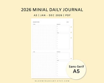 2026 Daily Planner Printable | A5 Daily Pages | One Page 2 Day | Minimalist Grid Layout | Priorities & To-Do List | Clean PDF Template