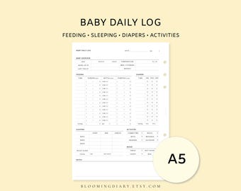A5 Baby Daily Log Printable | Feeding, Sleep, Diaper Tracker | Newborn Routine Log | Breastfeeding & Bottle Feeding Diary | Baby Planner PDF