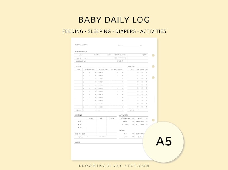 A5 Baby Daily Log Printable | Feeding, Sleep, Diaper Tracker | Newborn ...