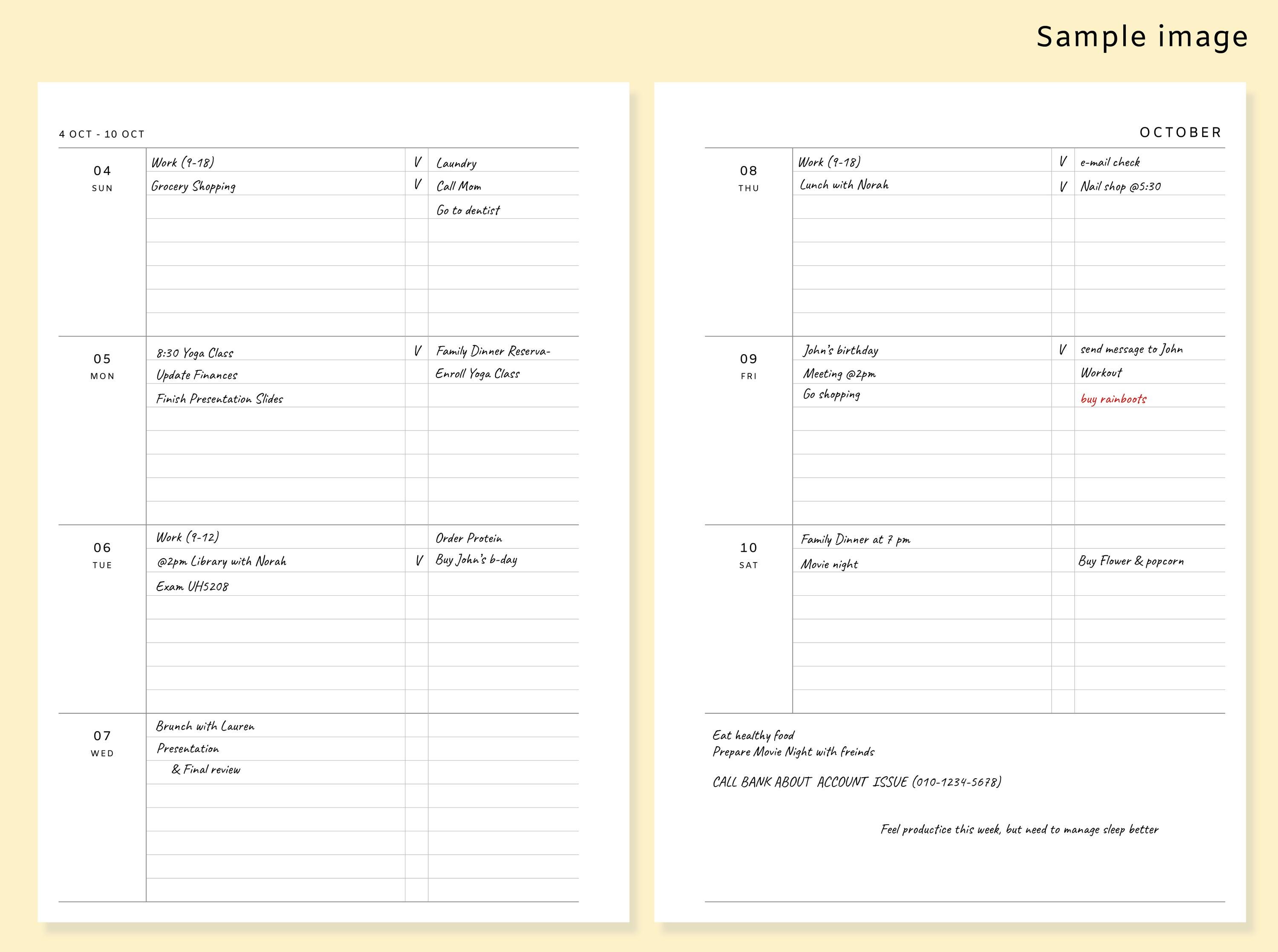 2026 Weekly Planner | A5 Printable Schedule | Simple Week on Two Pages ...