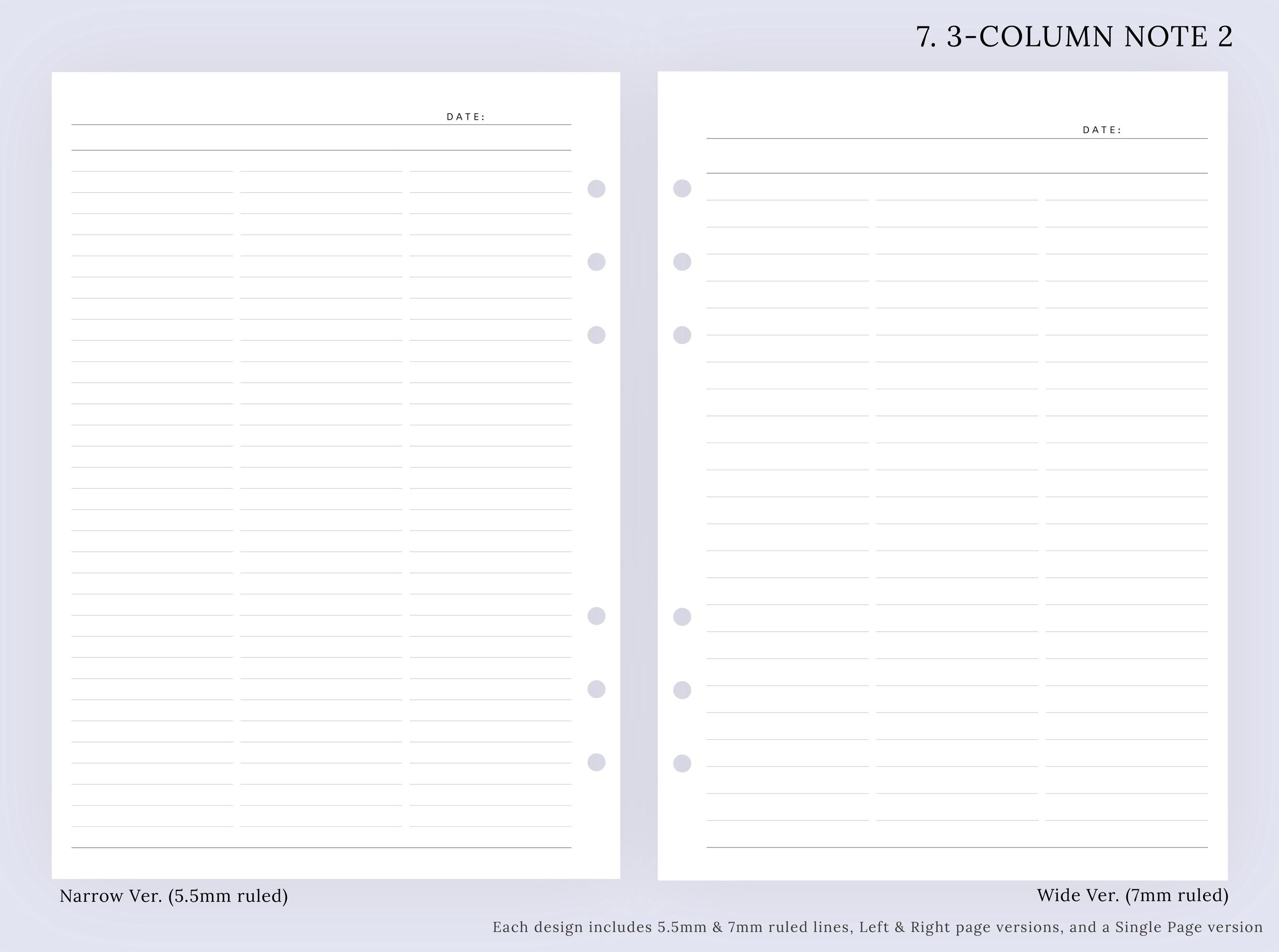 Single Ruling Note A5 Ruled Note Templates | Lined, Grid, Summary, Drawing, 2 Column, 3 ...