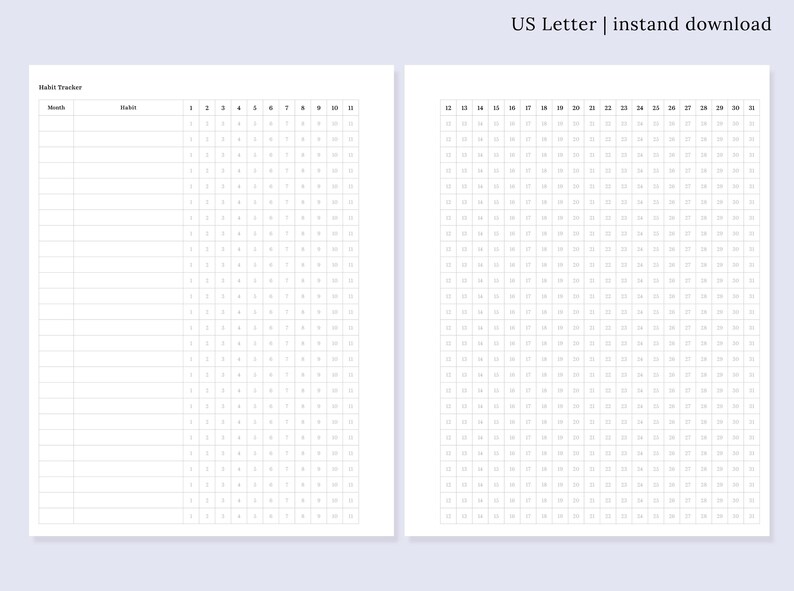 Habit Tracker Printable | A4 US Letter Minimalist Daily Habit Planner ...