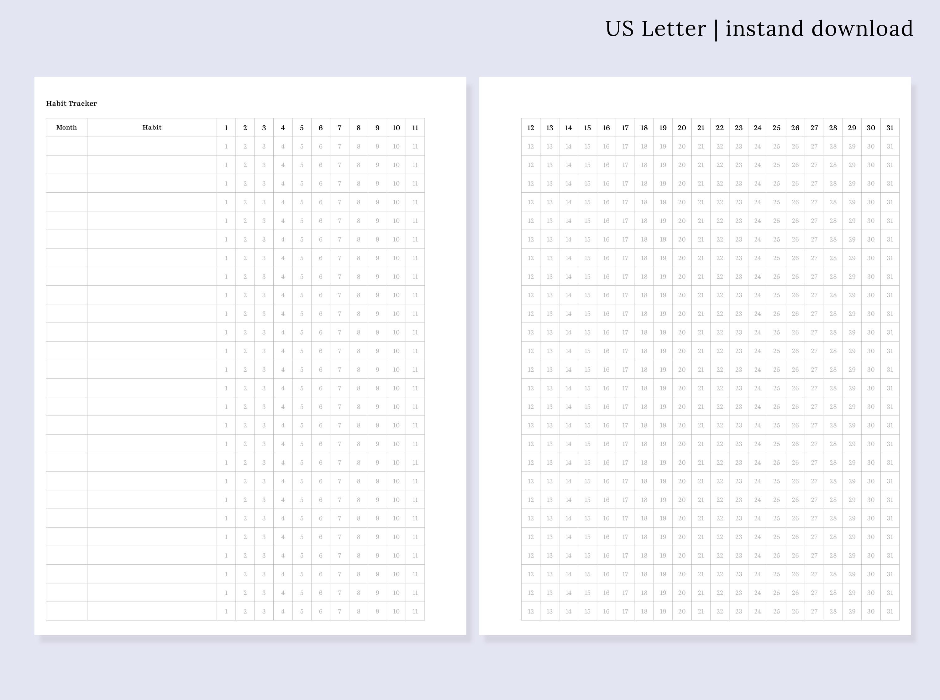Habit Tracker Printable | A4 US Letter Minimalist Daily Habit Planner ...