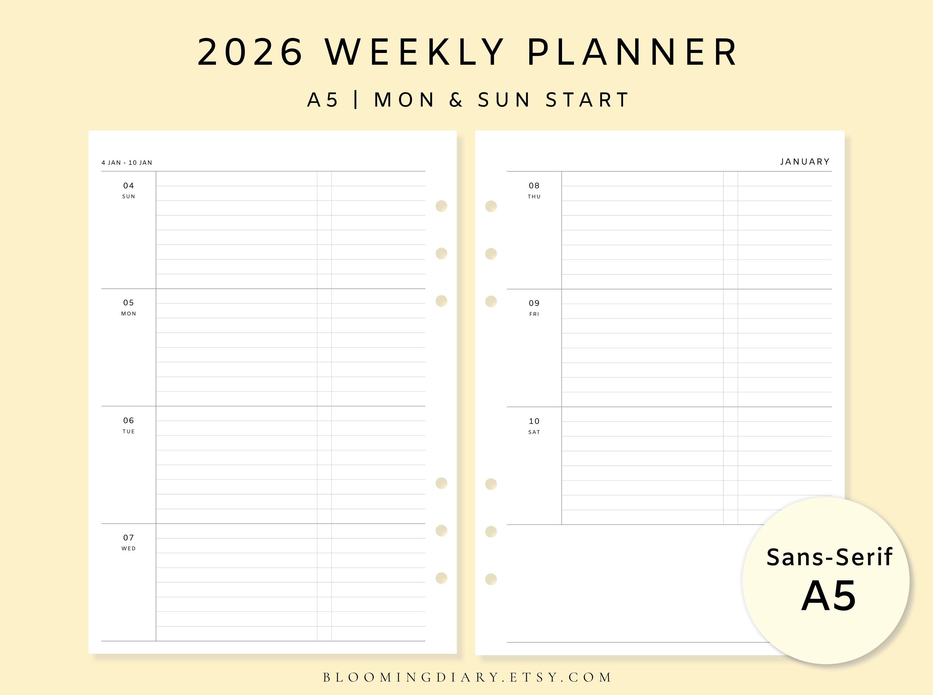 2026 Weekly Planner | A5 Printable Schedule | Simple Week on Two Pages ...