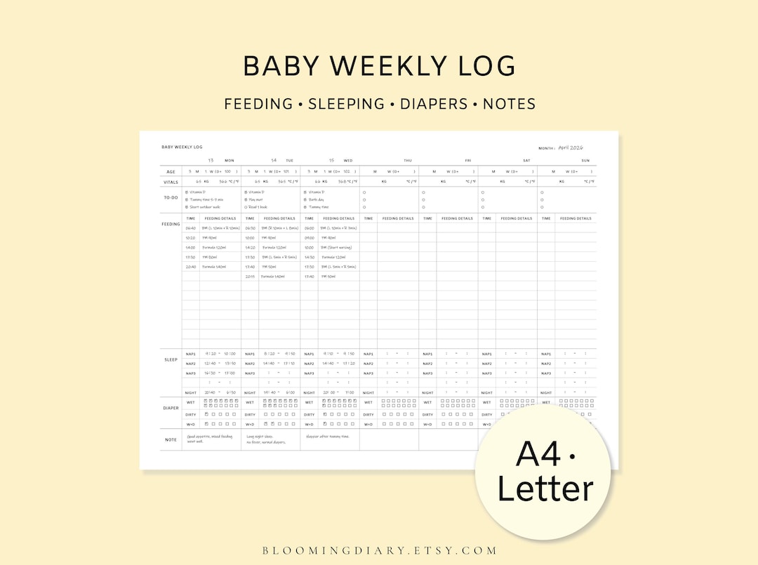 Baby Routine Letters Baby Weekly Log Printable | A4 & Letter | Baby Routine Tracker Diary ...
