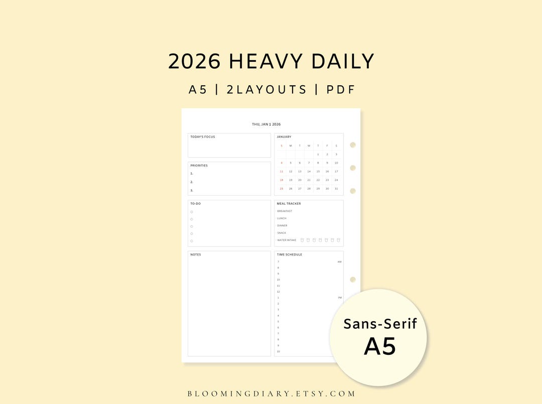 2026 Daily Planner Printable | Heavy Daily | Hourly Schedule & Minimal ...
