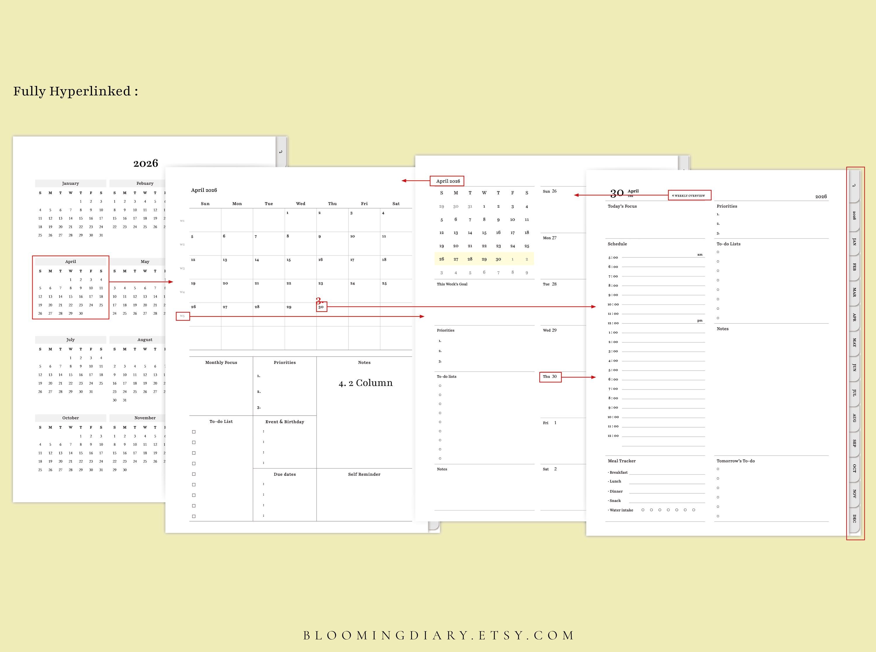 2026 Digital Planner | Vertical Hyperlinked Monthly, Weekly & Daily ...