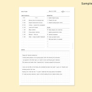 Minimal Daily Planner | Undated Daily Insert | Time Schedule Blank | To-Do, Priorities, Notes | A5 Printable PDF | Simple journal | 2026 image 3