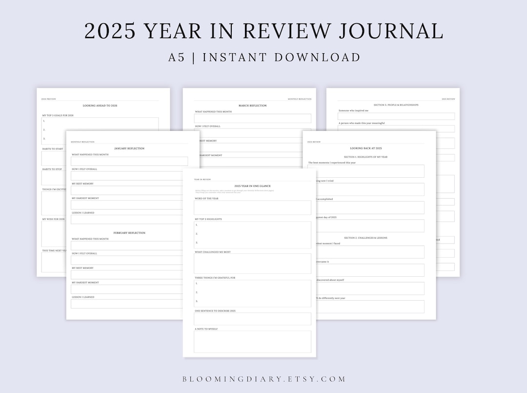 2025 Year in Review Journal | End of Year Reflection Diary | Monthly ...