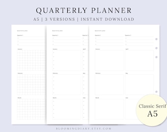 2026 Quarterly Planner Printable | Minimal Undated Yearly Overview PDF | 4-Quarter Goal Setting & Review | A5 Printable PDF