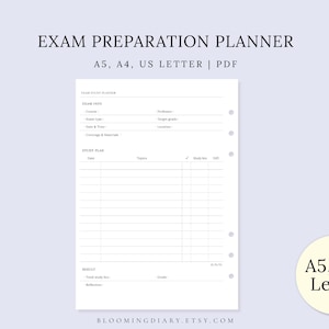 Examenvoorbereidingsplanner | Afdrukbaar studieschema A5, A4, USLetter | Testplanner tussentijdse finale | Studiedagboek, reflectie | Pdf