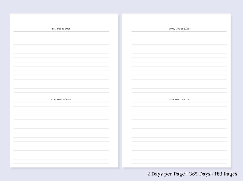 2026 Daily Planner Printable | A5 Dated Planner | Minimal Lined Diary ...