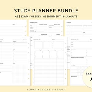 Lernplaner-Bundle | Minimalistischer College-Planer | Prüfungsvorbereitung, Stundenplan, wöchentlich, monatlich, Aufgabenliste | Druckbare A5 PDF