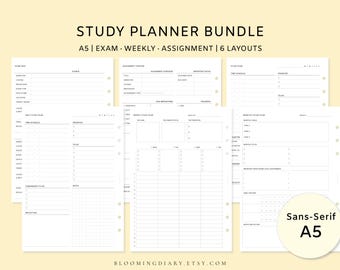 Lernplaner-Bundle | Minimalistischer College-Planer | Prüfungsvorbereitung, Stundenplan, wöchentlich, monatlich, Aufgabenliste | Druckbare A5 PDF