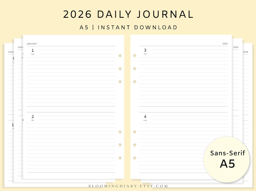 2026 Daily Planner Printable | Sans-serif | Minimal Lined Diary PDF | 2 ...