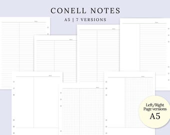 Cornell Notes Set| A5 | Printable PDF | Planner Inserts Template |lined ...