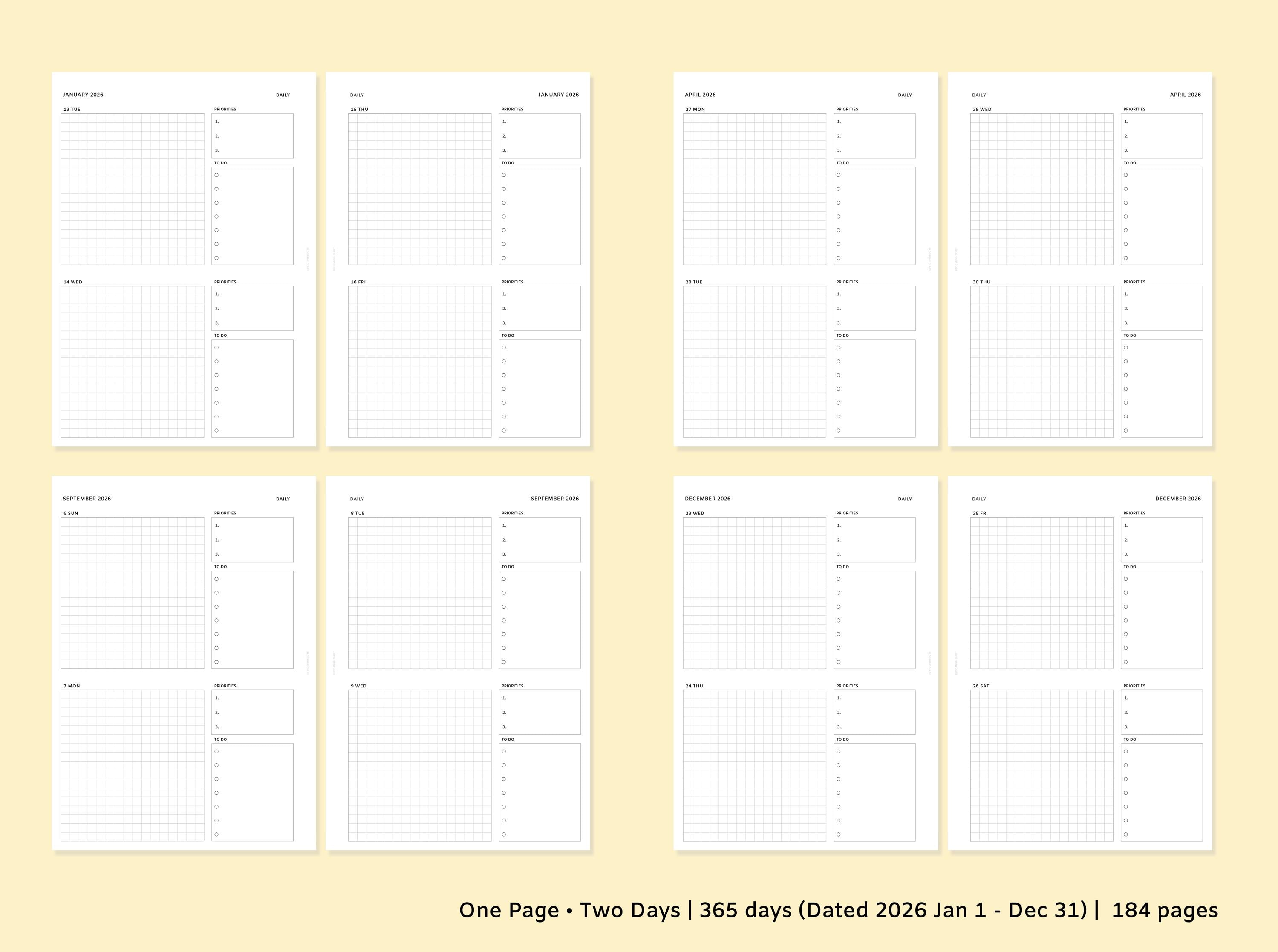 2026 Daily Planner Printable | A5 Daily Pages | One Page 2 Day ...