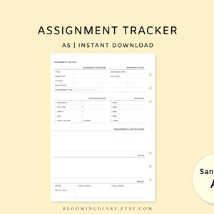 Planilha de Acompanhamento de Tarefas para Imprimir | Planejador de Estudos Minimalista | PDF A5 | Organizador de Tarefas para Estudantes | Prazos, Subtarefas, Barra de Progresso, Anotações
