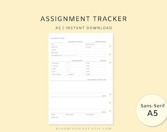 Assignment Tracker Printable | Minimal Study Planner | A5 PDF | Student Assignment Organizer | Deadlines, Subtasks, Progress Bar, Notes