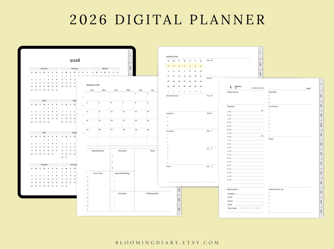 2026 Digital Planner | Vertical Hyperlinked Monthly, Weekly & Daily ...