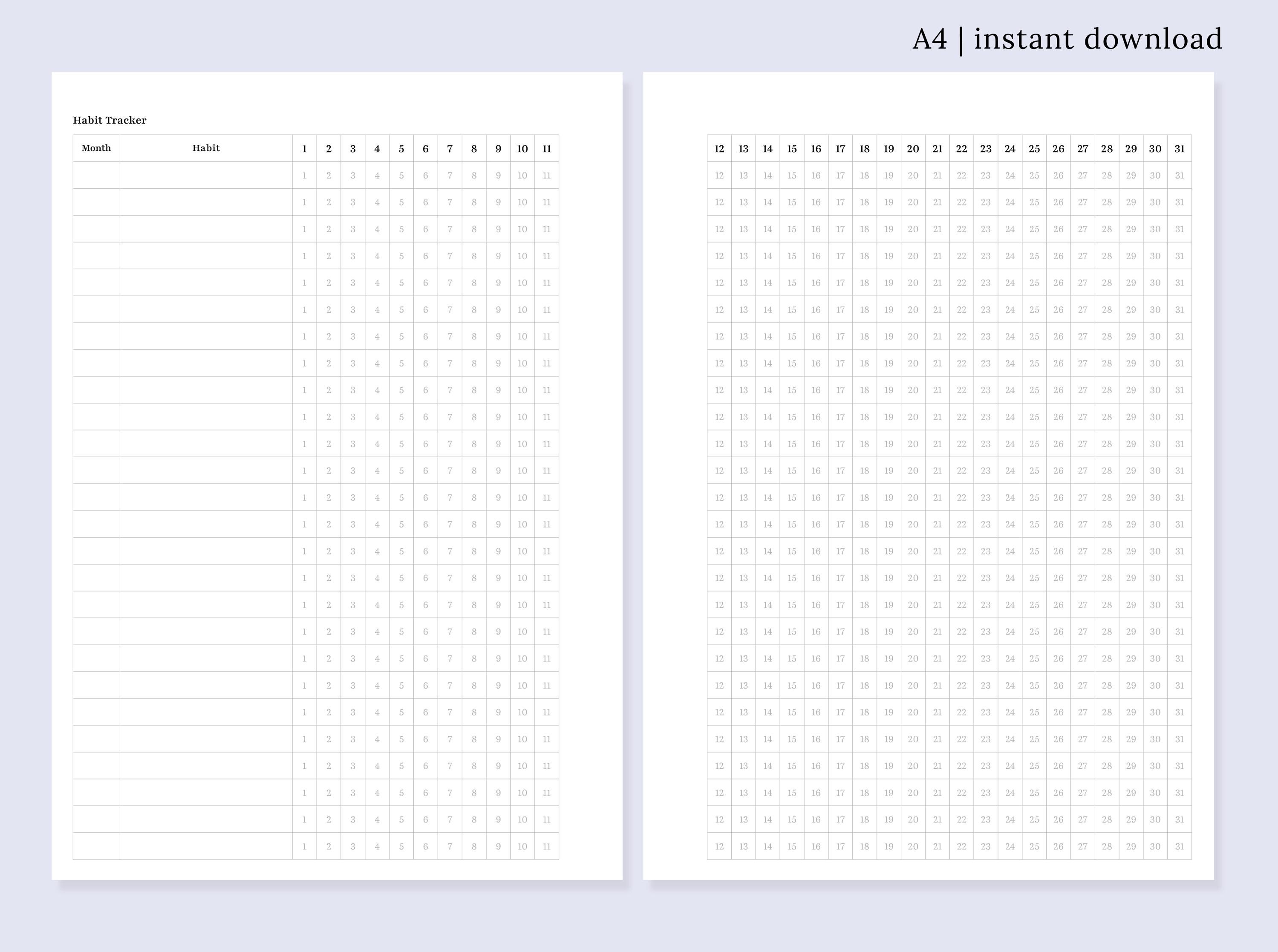 Habit Tracker Printable | A4 US Letter Minimalist Daily Habit Planner ...