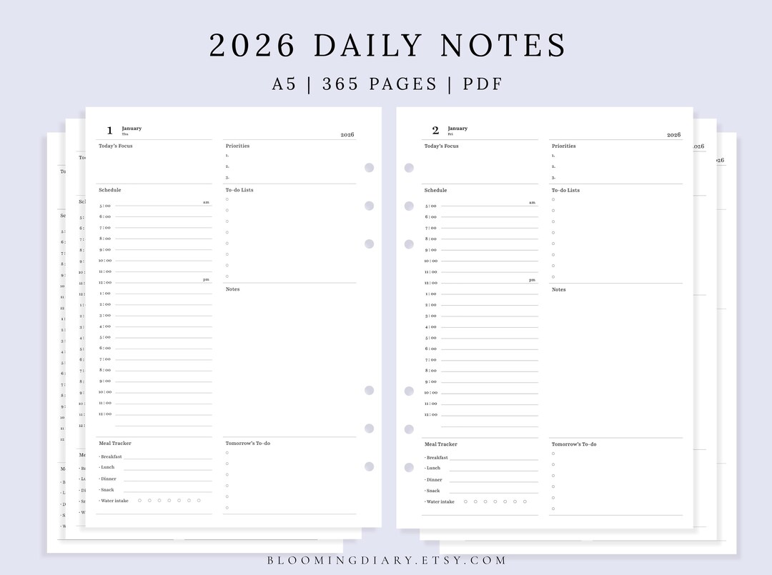 2026 Daily Planner A5 | Simple Minimalist Printable Daily Notes ...