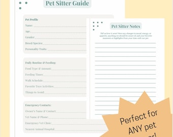 Pet Sitter Printable Bundle | Pet Care Organizer for Sitters & Owners