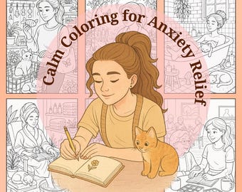 Gemütliches Mädchen zum Ausdrucken: Angst Relief, Therapie Journal Anleitungen (PDF Download, 60 S.)