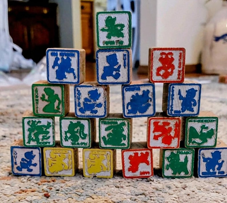 Vintage Disney Character Building Blocks – Snow White, Dumbo, Goofy - Etsy