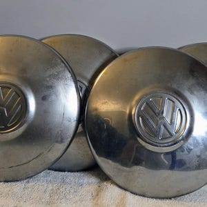 Vintage VW Volkswagen Chrome Hubcaps Set of 4 Dome Style Beetle Bug Bus 10 inch