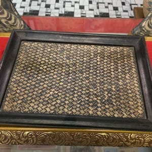 Vintage houten dienblad met geweven patroon, rustiek rechthoekig decoratief dienblad