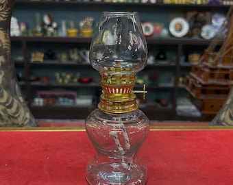 Vintage Mini Oil Lamp – Antique Glass Kerosene Lamp, Clear Hurricane Lantern, Rustic Farmhouse Decor