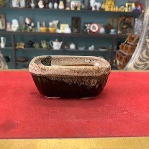 Small Ceramic Bonsai Pot – Rectangular Glazed Planter, Mini Succulent Pot, Rustic Brown Bonsai Container