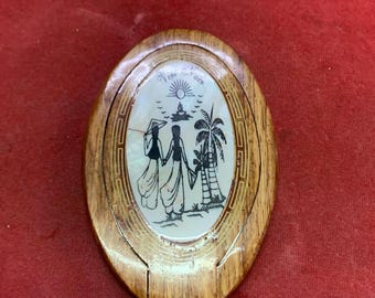 Espejo plegable de madera vietnamita vintage, espejo de tocador compacto de mano