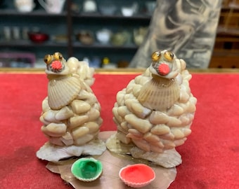 Figura vintage de concha marina, escultura de pájaros de concha hecha a mano, decoración costera playera.