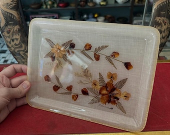 Bandeja de resina hecha a mano con flores prensadas – Bandeja botánica para tocador, plato decorativo floral, bandeja transparente para servir, decoración estilo cottagecore