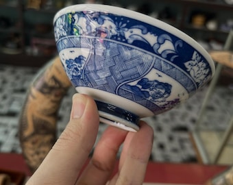 Bol de porcelana azul y blanca vintage – Bol de arroz de cerámica de estilo chino, vajilla asiática clásica, decoración del hogar coleccionable