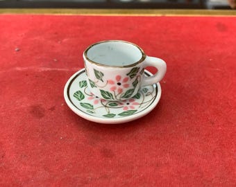 Miniature Hand-Painted Ceramic Cup & Saucer – Floral Design