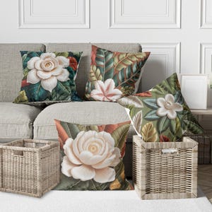 Set of 4 Embroidered Rose Pattern Digital Printed Cushion Cover
