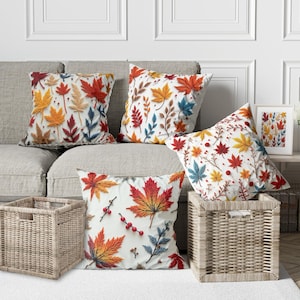 Punch Embroidered Colorful Leaf Pattern Digital Printed Cushion Cover