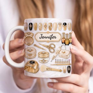 Digital fil personlig nagelteknikermugg, personligt namngiven nagelartistpresent, 3D-uppblåst manikyrmugg, nagelsalongpresent, skönhetsälskarpresent