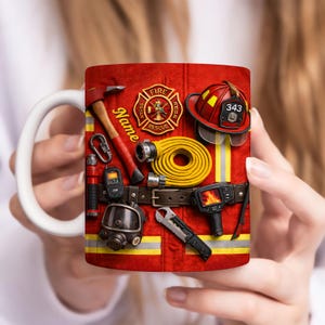Personalized Firefighter Mug 3D, Faux 3D Effect Mug, Custom Name Coffee Cup, Gift for Firefighters