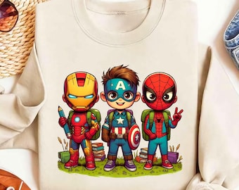 Superhero Back To School Png, First Day Of School Png, Cartoon School Boy Png, Cartoon Kids School Shirt, Retro Superhero Png