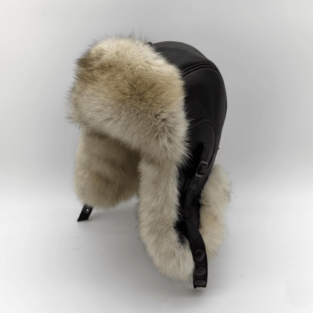 Norwegian Fox Fur Aviator Hat, Black Leather - Simon Model - Etsy