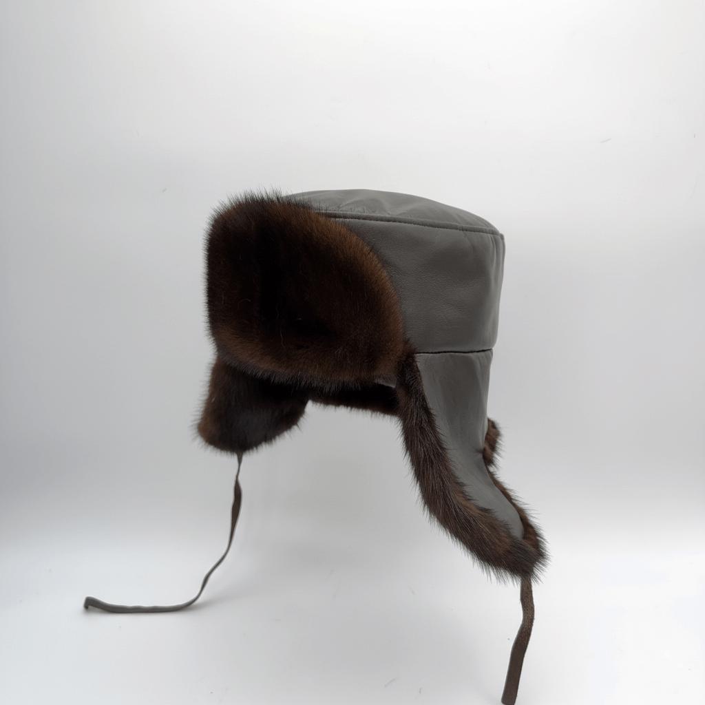 Brown Mink Fur Russian Ushanka Hat for Men, Brown Leather - Etsy display picture 2