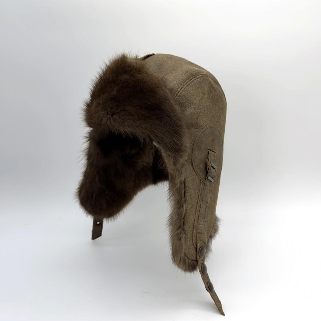 Muskrat Fur Aviator Hat, Antique Brown Leather - Simon Model - Etsy