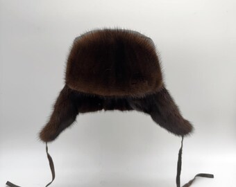 Mink Russian Ushanka Hat Unisex Dark Brown Brown Mink Fur Aviator Hat Handmade By FurbySD main image 4