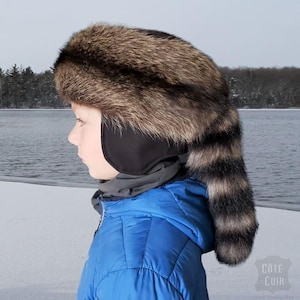 Davy Crockett Trappermütze aus echtem Waschbärpelz für Kinder