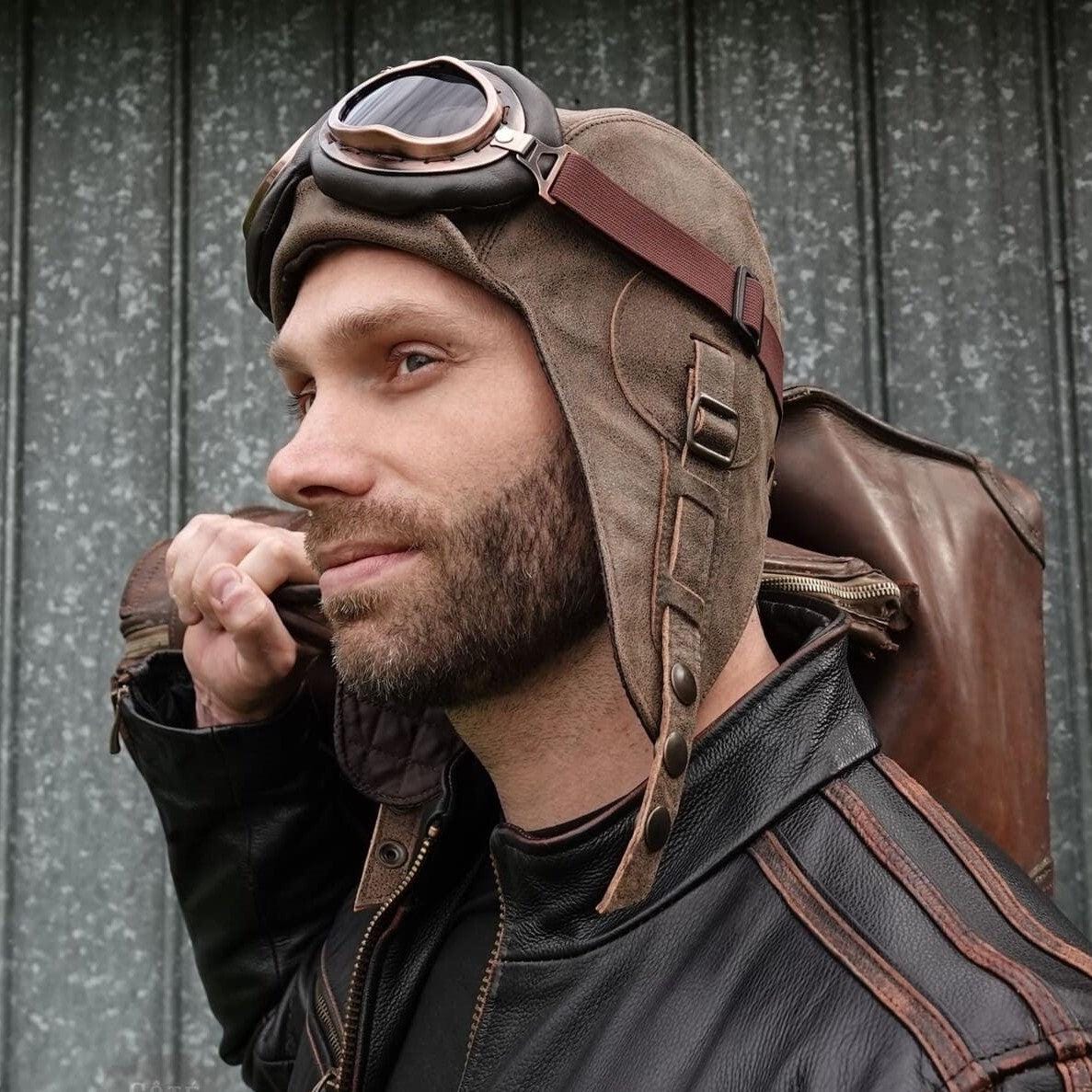 Antique Brown Leather Aviator Hat - Simon Model - Etsy